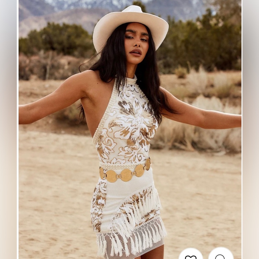 LIKE GOLD DUST WHITE SEQUIN FRINGE DRESS